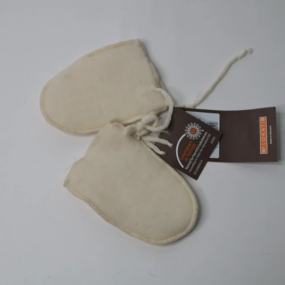 Flokati Baby Merino Wool Mittens & Booties Ecru Cream Lithuania Oeko-Tex NWT